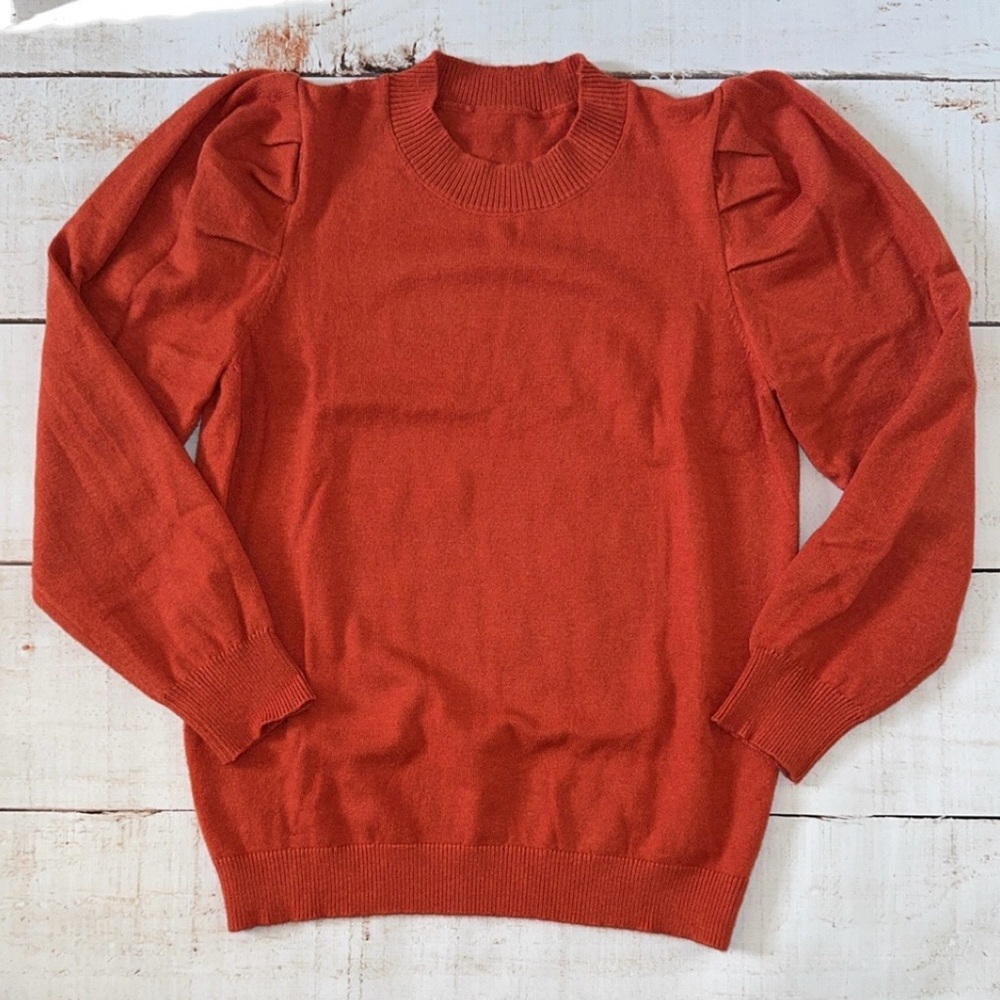Rust Orange Puff Sleeve Sweater